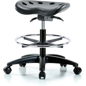 INTERION POLYURETHANE TRACTOR STOOL WITH FOOT RING AND SEAT TILT - BLACK W/ BLACK BASE by E Com Inc