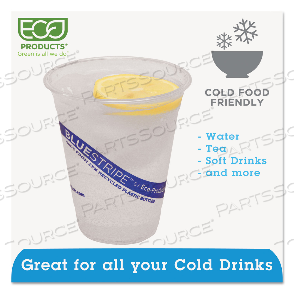 BLUESTRIPE RECYCLED CONTENT TRANSLUCENT PLASTIC COLD DRINK CUPS, 12 OZ. by Eco-Products