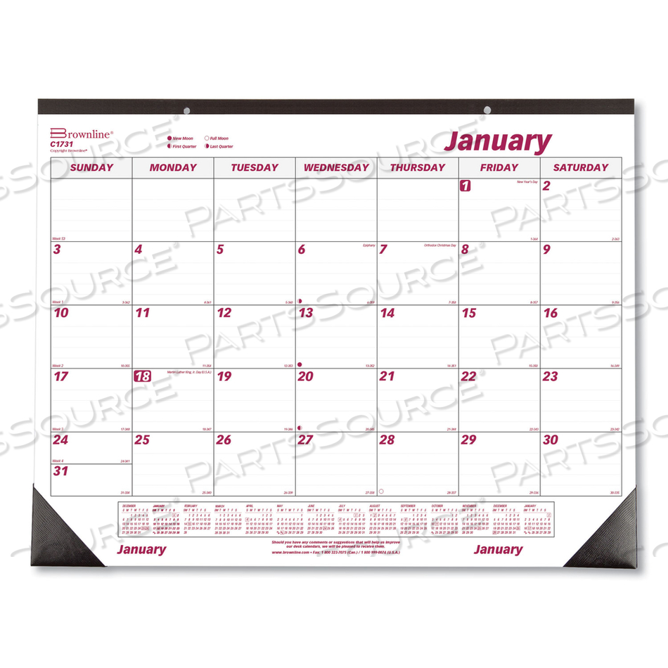 MONTHLY DESK PAD CALENDAR, 22 X 17, WHITE/BURGUNDY SHEETS, BLACK BINDING, BLACK CORNERS, 12-MONTH (JAN TO DEC): 2023 by Brownline