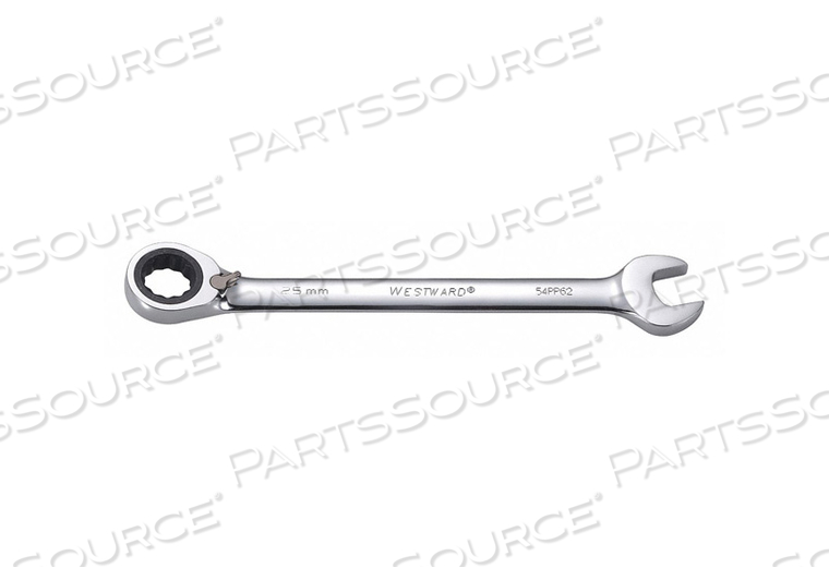 RATCHETING WRENCH, ALLOY STEEL, CHROME, HEAD SIZE 25 MM, OVERALL LENGTH 13 IN, HEAD OFFSET ANGLE 15 DEGREES , OFFSET, HEAD THICKNESS 9/16 IN by Westward RATCHETING WRENCH, ALLOY STEEL, CHROME, HEAD SIZE 25 MM, OVERALL LENGTH 13 IN, HEAD OFFSET ANGLE 15 DEGREES , OFFSET, HEAD THICKNESS 9/16 IN by Westward