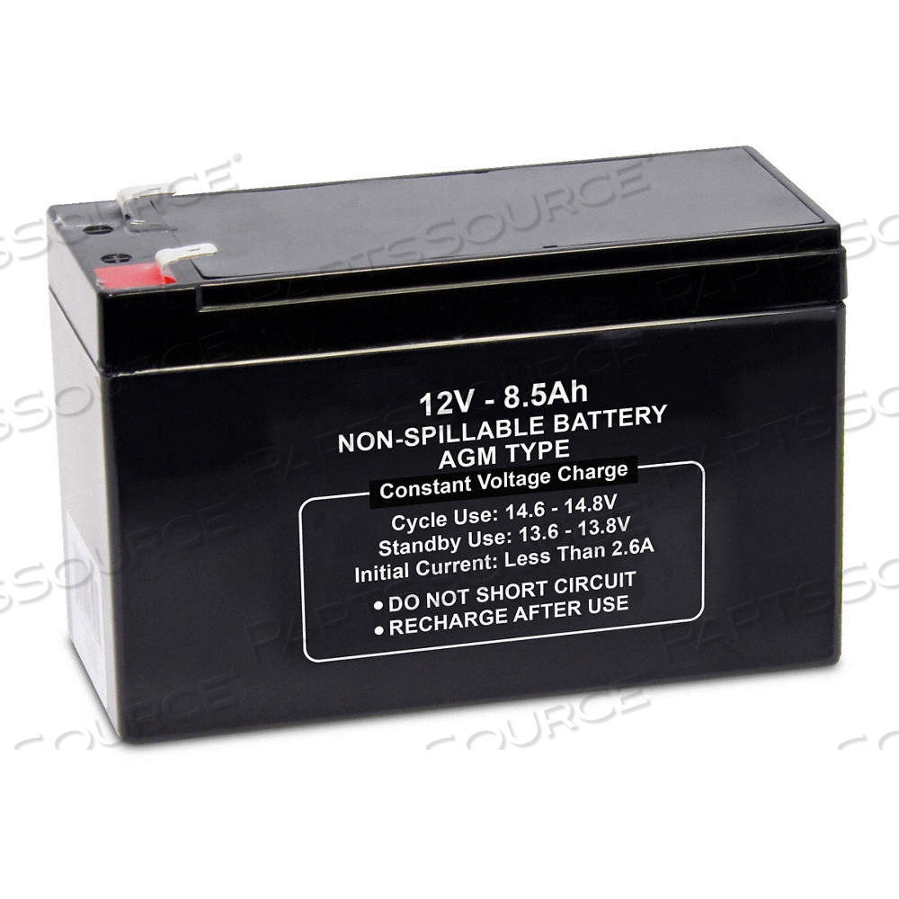 SEALED LEAD ACID BATTERY, 12V DC, 8.5 AH CAPACITY, 3.7 IN HT, 5.94 IN WD, 2.56 IN DP SEALED LEAD ACID BATTERY, 12V DC, 8.5 AH CAPACITY, 3.7 IN HT, 5.94 IN WD, 2.56 IN DP
