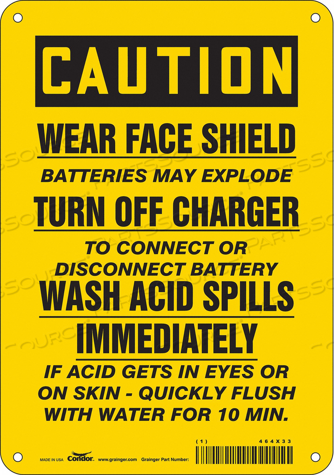 SAFETY SIGN, HORIZONTAL RECTANGLE, NUMBER OF PRINTED SIDES 1, ENGLISH, SIGN FORMAT TRADITIONAL OSHA, SIGN LEGEND WEAR FACE SHIELD-BATTERIES by Condor SAFETY SIGN, HORIZONTAL RECTANGLE, NUMBER OF PRINTED SIDES 1, ENGLISH, SIGN FORMAT TRADITIONAL OSHA, SIGN LEGEND WEAR FACE SHIELD-BATTERIES by Condor