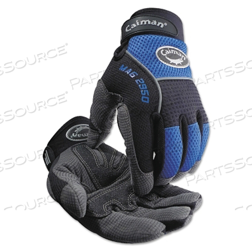 2950 SYNTHETIC LEATHER PADDED PALM GRIP MECHANICS GLOVES, X-LARGE, BLACK/BLUE/GRAY by Caiman 2950 SYNTHETIC LEATHER PADDED PALM GRIP MECHANICS GLOVES, X-LARGE, BLACK/BLUE/GRAY by Caiman