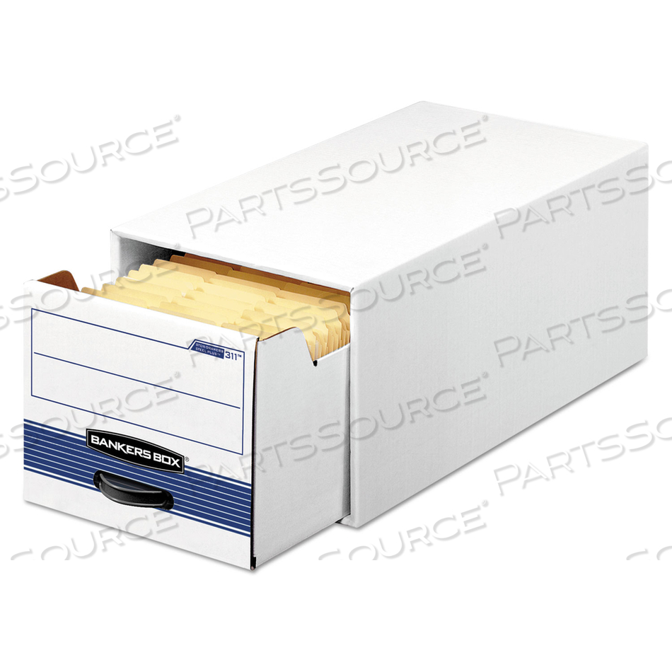 STOR/DRAWER STEEL PLUS, 5 X 8 CARD BOX, 25-1/4"L X 10-1/2"W X 6-1/2"H, WHITE/BLUE by Bankers Box STOR/DRAWER STEEL PLUS, 5 X 8 CARD BOX, 25-1/4"L X 10-1/2"W X 6-1/2"H, WHITE/BLUE by Bankers Box
