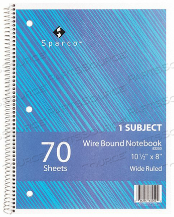 1-SUBJECT NOTEBOOK, 8" X 10-1/2", WIDE RULED, BRIGHT WHITE, 70 SHEETS/PAD by Sparco Products 1-SUBJECT NOTEBOOK, 8" X 10-1/2", WIDE RULED, BRIGHT WHITE, 70 SHEETS/PAD by Sparco Products