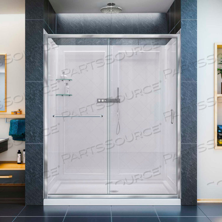 INFINITY-Z SHOWER DOOR 30" X 60" SHOWER BASE CENTER DRAIN QWALL-5 BACKWALLS 