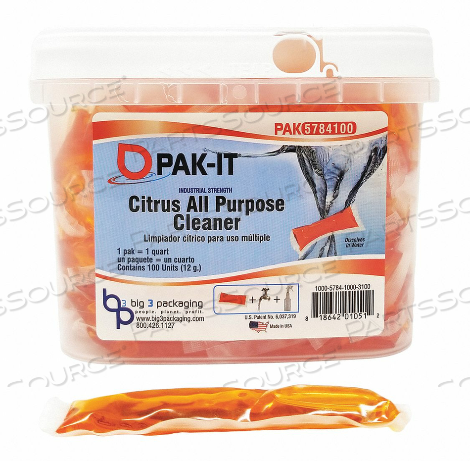 CITRUS PURPOSE CLEANER ORANGE 100 POD by Pakit