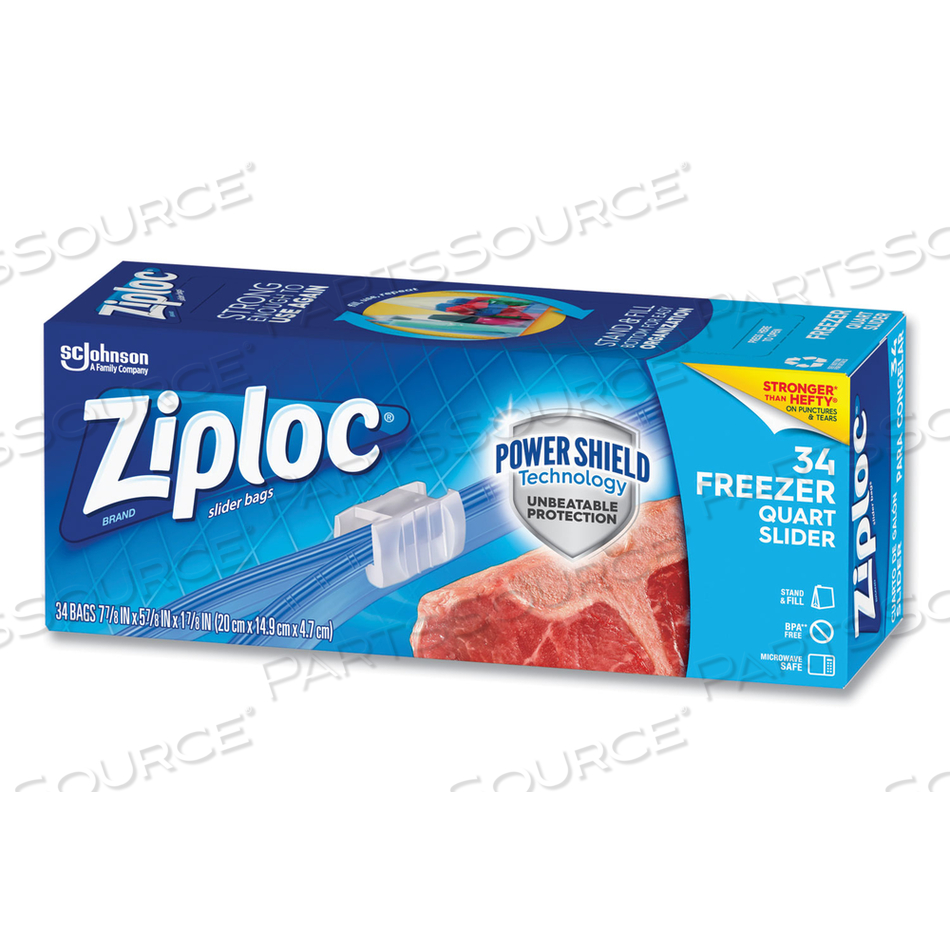 SLIDER FREEZER BAGS, 1 QT, 1.75 MIL, 5.88" X 1.88" X 7.88", CLEAR, 34/BOX by Ziploc SLIDER FREEZER BAGS, 1 QT, 1.75 MIL, 5.88" X 1.88" X 7.88", CLEAR, 34/BOX by Ziploc
