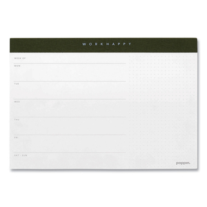 WORK HAPPY PAPER DESK PAD PLANNER, 10 X 7, COAST WHITE/CHARCOAL SHEETS, OLIVE BINDING, UNDATED by Poppin