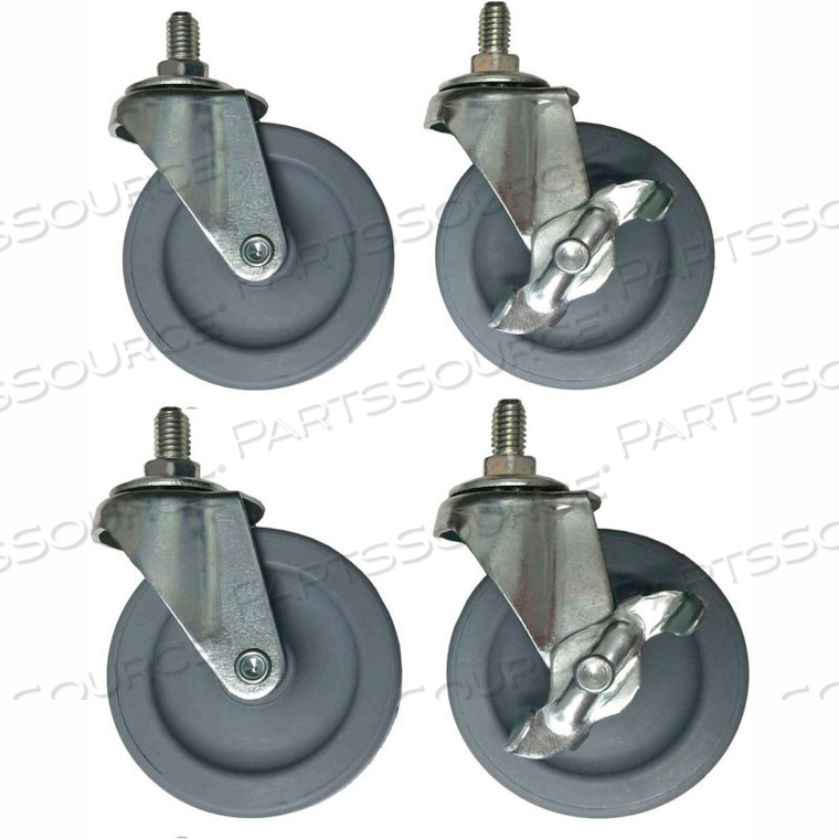 LIGHT/MEDIUM DUTY THREADED STEM CASTERS - ALL SWIVEL, 2 LOCKING - SET OF 4 by Dehnco Equipment & Supply LIGHT/MEDIUM DUTY THREADED STEM CASTERS - ALL SWIVEL, 2 LOCKING - SET OF 4 by Dehnco Equipment & Supply