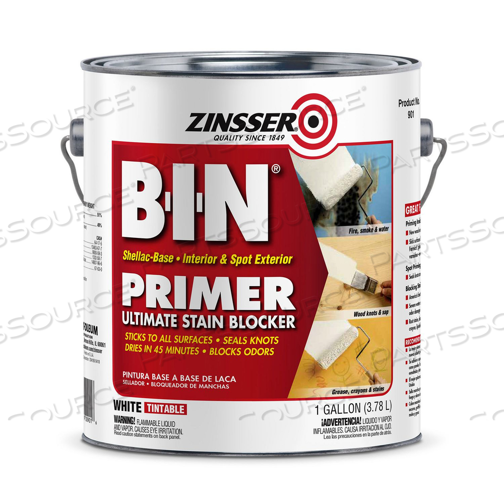 BIN SHELLAC-BASE INTERIOR AND SPOT EXTERIOR PRIMER, FLAT WHITE, 1 GAL BUCKET/PAIL by Zinsser BIN SHELLAC-BASE INTERIOR AND SPOT EXTERIOR PRIMER, FLAT WHITE, 1 GAL BUCKET/PAIL by Zinsser