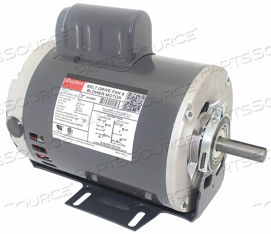 BELT DRIVE MOTOR, SINGLE PHASE, MOTOR DESIGN CAPACITOR-START, 1/2 HP, NAMEPLATE RPM 1,725, NO. OF SPEEDS 1, VOLTAGE 115/230, 7.7/3.8 A FULL by DAYTON ELECTRIC MANUFACTURING CO BELT DRIVE MOTOR, SINGLE PHASE, MOTOR DESIGN CAPACITOR-START, 1/2 HP, NAMEPLATE RPM 1,725, NO. OF SPEEDS 1, VOLTAGE 115/230, 7.7/3.8 A FULL by DAYTON ELECTRIC MANUFACTURING CO