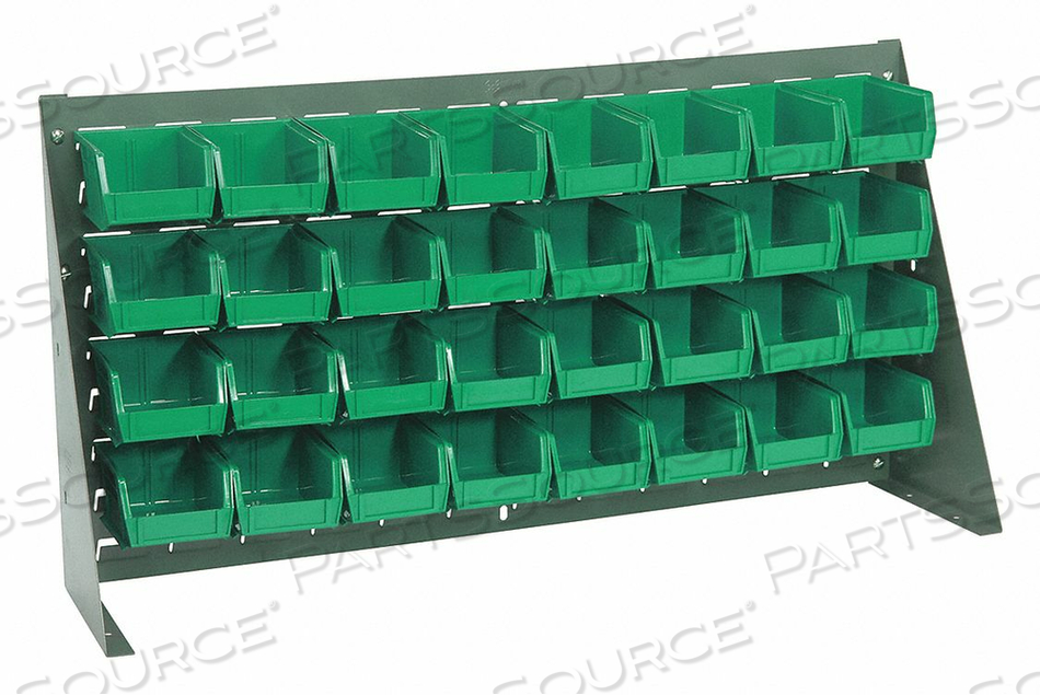 LOUVERED BENCH RACK 19 H 32 BINS GREEN by Quantum Storage Systems LOUVERED BENCH RACK 19 H 32 BINS GREEN by Quantum Storage Systems