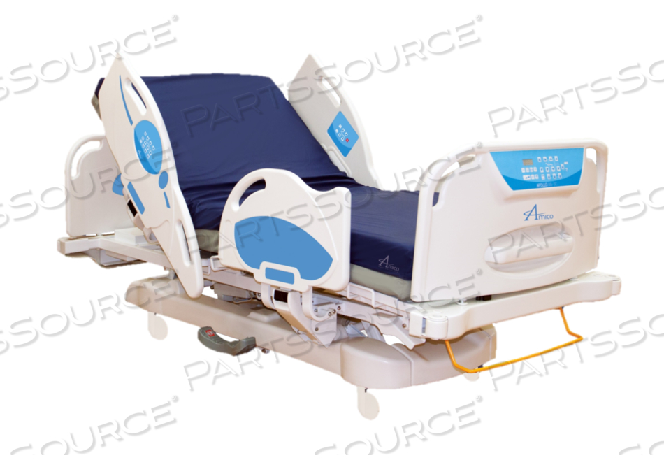 AMICO APOLLO MS-SC HOSPITAL BED OFFERS FIVE ADJUSTABLE POSITIONS INCLUDING HEIGHT, BACK ELEVATION, KNEE ELEVATION, TRENDELENBURG AND REVERSE-TRENDELENBURG POSITIONS WITH ELECTRONIC CONTROLS. ALSO INCLUDES SCALE FOR PATIENT WEIGHT AND PATIENT EXIT / FALL ALARMS. 550LB WEIGHT  