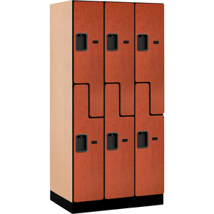 DOUBLE TIER 6 DOOR DESIGNER WOOD LOCKER, 12"WX21"DX72"H, CHERRY, PARTIALLY ASSEMBLED by Salsbury Industries