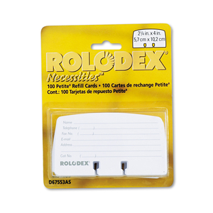 PETITE REFILL CARDS, 2.25 X 4, WHITE, 100 CARDS/PACK by Rolodex PETITE REFILL CARDS, 2.25 X 4, WHITE, 100 CARDS/PACK by Rolodex