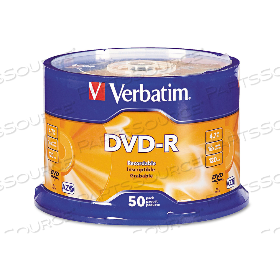 DVD-R RECORDABLE DISC, 4.7 GB, 16X, SPINDLE, SILVER by Verbatim