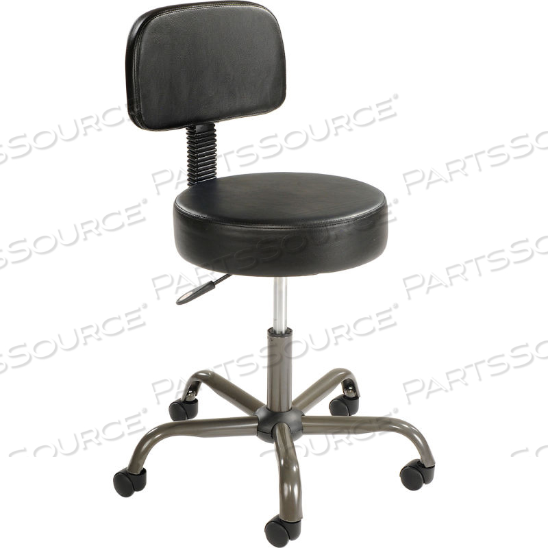 INTERION ANTIMICROBIAL VINYL MEDICAL STOOL WITH BACKREST, BLACK 