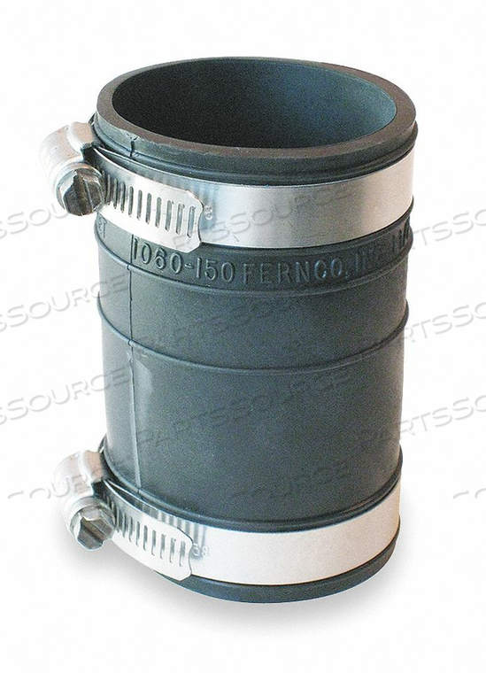 FLEXIBLE COUPLING, PVC, FOR 1 1/2 IN PIPE, 3 7/8 IN OVERALL LG, 2 CLAMPS INCLUDED by Fernco FLEXIBLE COUPLING, PVC, FOR 1 1/2 IN PIPE, 3 7/8 IN OVERALL LG, 2 CLAMPS INCLUDED by Fernco