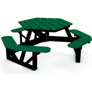 6 FT. RECYCLED PLASTIC HEXAGON PICNIC TABLE WITH BLACK FRAME - GREEN by Jayhawk Plastics