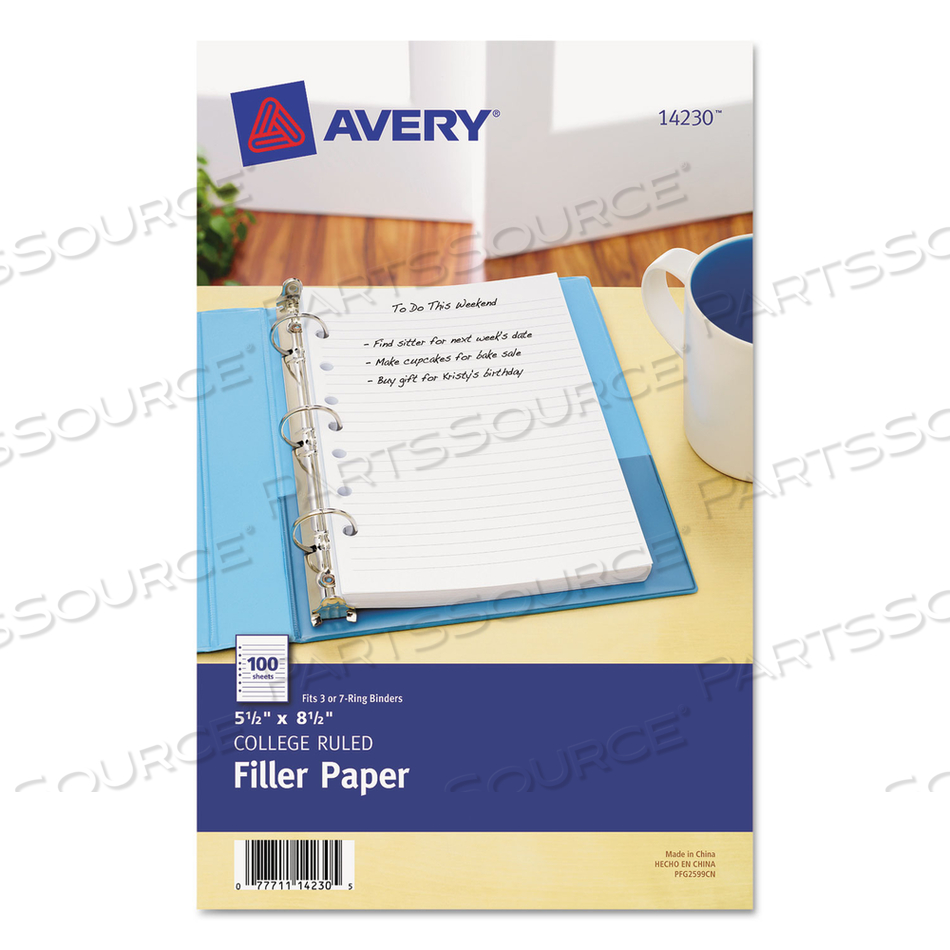 MINI BINDER FILLER PAPER, 5-1/2" X 8-1/2", WHITE, 100 SHEETS by Avery