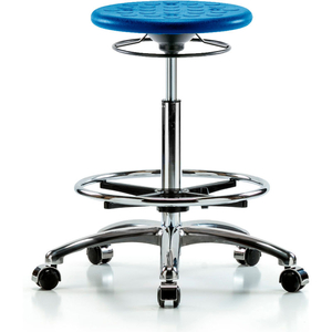 BLUE RIDGE ERGONOMICS CLEANROOM STOOL WITH CASTERS AND FOOTRING - HIGH BENCH HEIGHT - BLUE by E Com Inc BLUE RIDGE ERGONOMICS CLEANROOM STOOL WITH CASTERS AND FOOTRING - HIGH BENCH HEIGHT - BLUE by E Com Inc