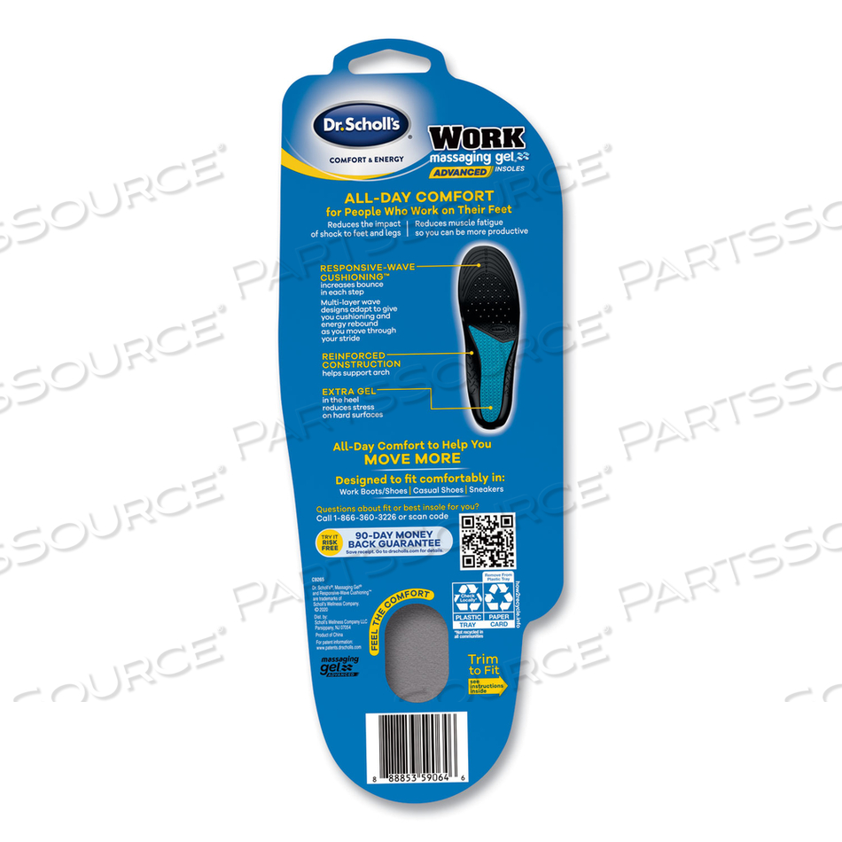 COMFORT AND ENERGY WORK MASSAGING GEL INSOLES, WOMEN SIZES 6 TO 11, BLACK/BLUE, PAIR by Dr. Scholl's