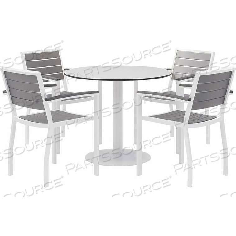 5-PIECE OUTDOOR DINING SET - 36"W X 29"H TABLE - WHITE WITH WHITE FRAME by KFI 5-PIECE OUTDOOR DINING SET - 36"W X 29"H TABLE - WHITE WITH WHITE FRAME by KFI
