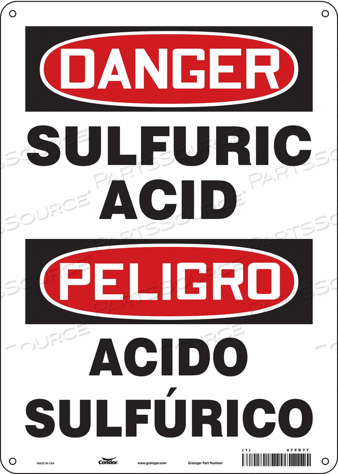 SAFETY SIGN, VERTICAL RECTANGLE, NUMBER OF PRINTED SIDES 1, SPANISH, SIGN FORMAT TRADITIONAL OSHA, SIGN LEGEND SULFURIC ACID/ACIDO SULFURICO by Condor SAFETY SIGN, VERTICAL RECTANGLE, NUMBER OF PRINTED SIDES 1, SPANISH, SIGN FORMAT TRADITIONAL OSHA, SIGN LEGEND SULFURIC ACID/ACIDO SULFURICO by Condor