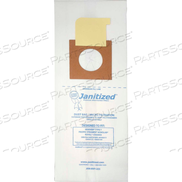 HOOVER PAPER VACUUM BAG - Y - 3 PACK by Apc Filtration Inc