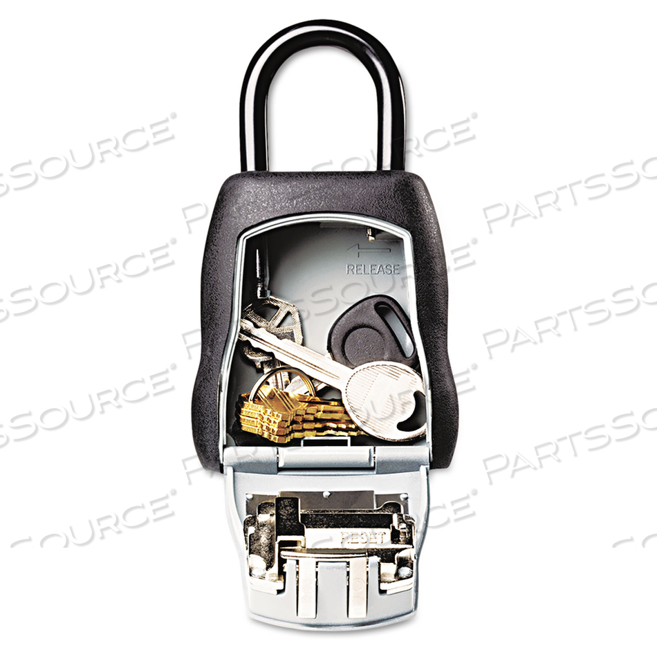 LOCKING COMBINATION 5 KEY STEEL BOX, 3.25" WIDE, BLACK/SILVER by Master Lock