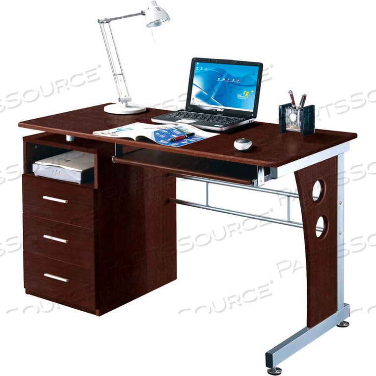 TECHNI MOBILI COMPUTER DESK WITH AMPLE STORAGE, 47-1/2"W X 23"D X 30"H, CHOCOLATE 