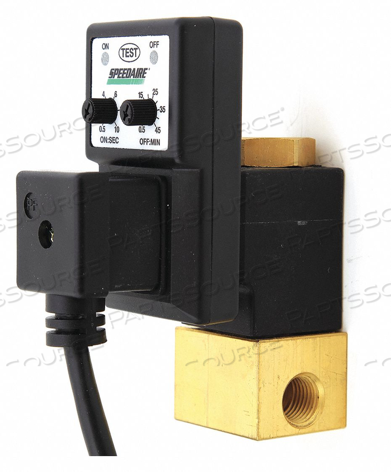 TIMED ELECTRIC AUTO DRAIN VALVE, PIPE SIZE 1/4 IN NPT, DRAIN SIZE 1/4 IN, DRAIN RATE 0.75 GPM, ADJUSTABLE DRAIN CYCLE 0.5 SEC TO 45 MIN, PUR by Speedaire TIMED ELECTRIC AUTO DRAIN VALVE, PIPE SIZE 1/4 IN NPT, DRAIN SIZE 1/4 IN, DRAIN RATE 0.75 GPM, ADJUSTABLE DRAIN CYCLE 0.5 SEC TO 45 MIN, PUR by Speedaire