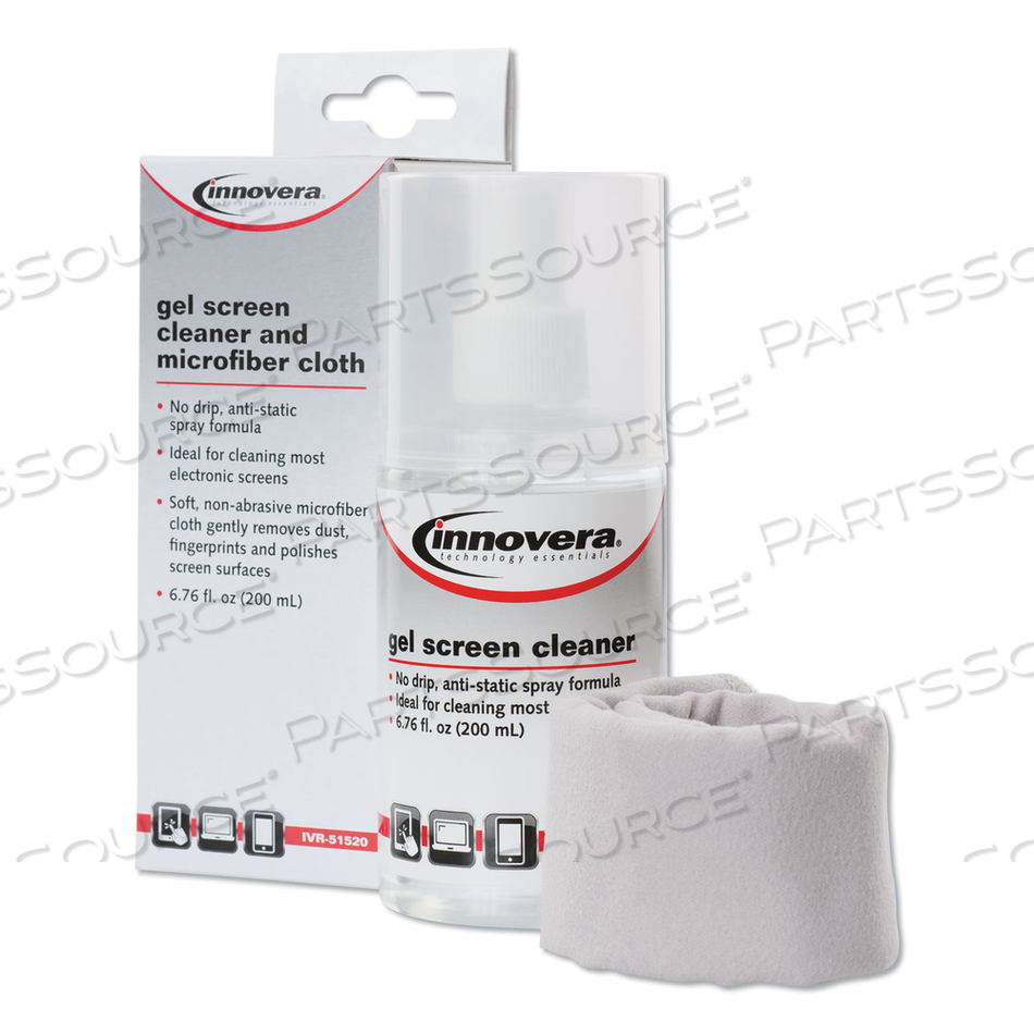 ANTI-STATIC GEL SCREEN CLEANER, WITH GRAY MICROFIBER CLOTH, 4 OZ SPRAY BOTTLE by Innovera ANTI-STATIC GEL SCREEN CLEANER, WITH GRAY MICROFIBER CLOTH, 4 OZ SPRAY BOTTLE by Innovera