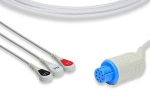 ECG CABLE, GRAY, 2.6 MM DIA, 10 PIN DATEX CONNECTOR, SNAP, TPU, MEETS CE, FDA, ROHS, TUV, 11 FT by Approved Vendor
