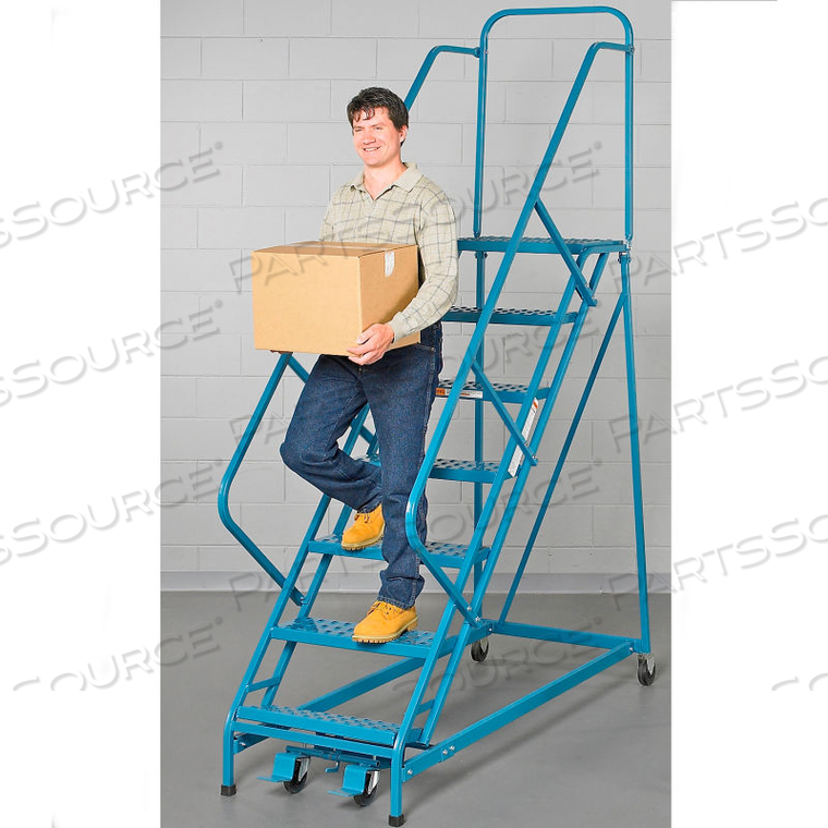 STEEL EZY-CLIMB LADDER W/ HANDRAILS 6-STEP, 24" WIDE GRIP STRUT, BLUE, 450 LB. CAP. 