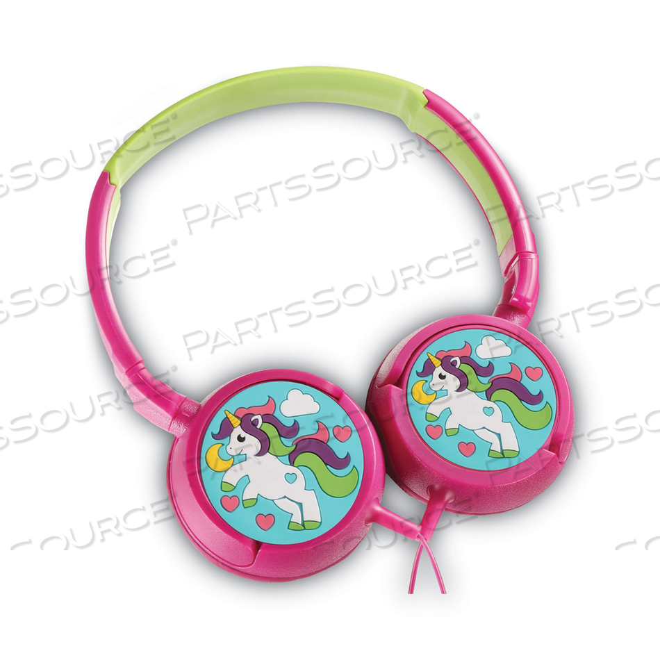 KIDDIES UNICORN-IN-LOVE DESIGN STEREO EARPHONES, 4 FT CORD, PINK/GREEN/MULTICOLOR 