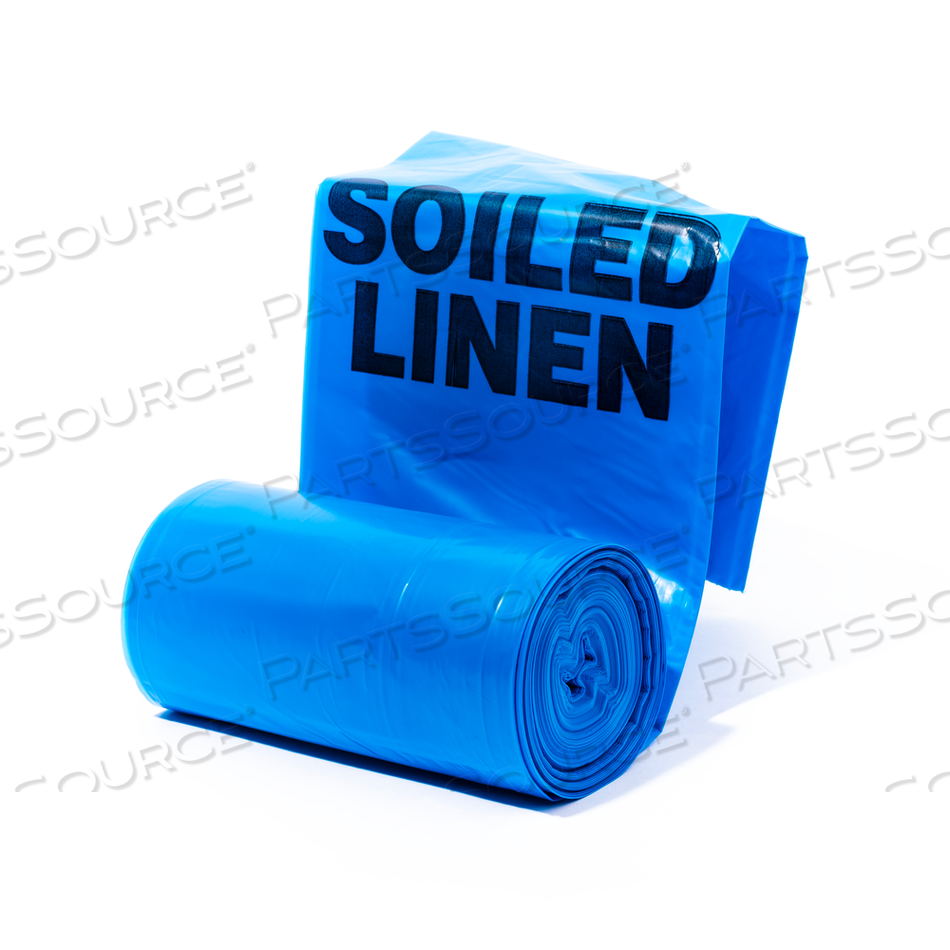 BLUE SOILED LINEN CAN LINER, 37X50 1.3 MIL BLUE 150/CS 10/15'S CORELESS STAR SEAL SOILED LINEN PRINT IN BLACK INK by NORAMCO (North America Plastics & Chemicals Co. Inc_