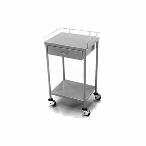 STAINLESS STEEL ANESTHESIA UTILITY TABLE WITH 1 DRAWER & GUARD RAIL TOP SHELF by Aero Manufacturing Co.