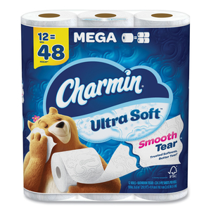 ULTRA SOFT BATHROOM TISSUE, MEGA ROLL, SEPTIC SAFE, 2-PLY, WHITE, 224 SHEETS/ROLL, 12 ROLLS/PACK, 4 PACKS/CARTON by Charmin