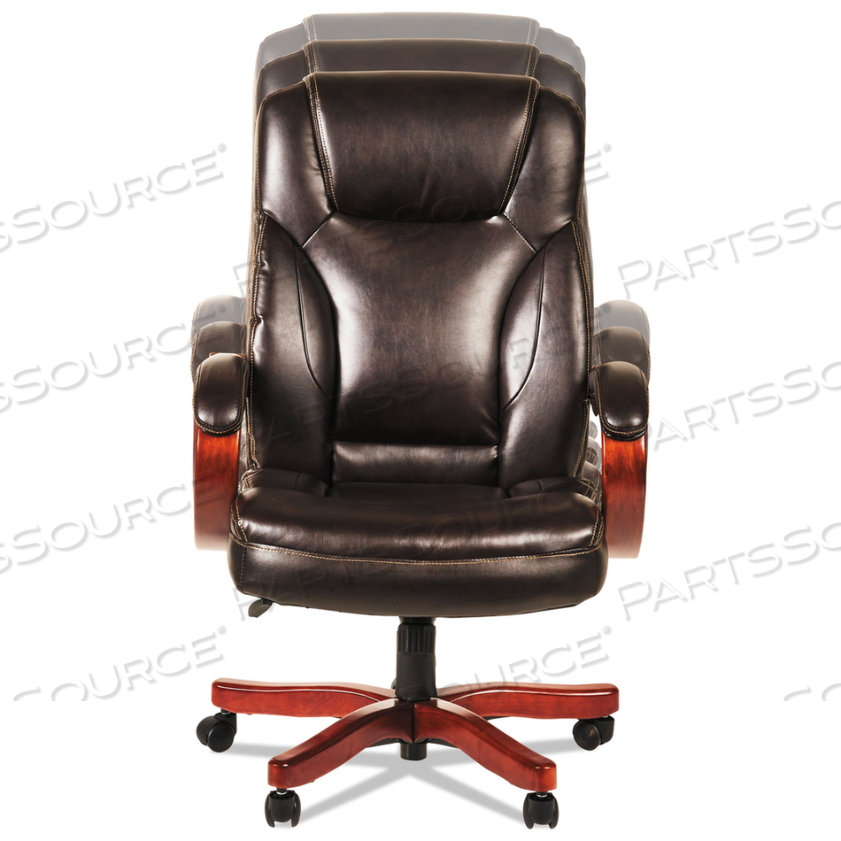 ALERA TRANSITIONAL SERIES EXECUTIVE WOOD CHAIR, UP TO 275 LB, CHOCOLATE MARBLE BONDED LEATHER SEAT/BACK, WALNUT WOOD BASE 