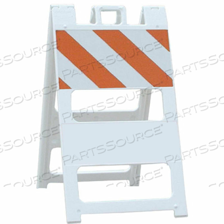 ALL PLASTIC MAINTENANCE FREE TYPE II TRAFFIC BARRICADE, WHITE, FOLDABLE by Plasticade