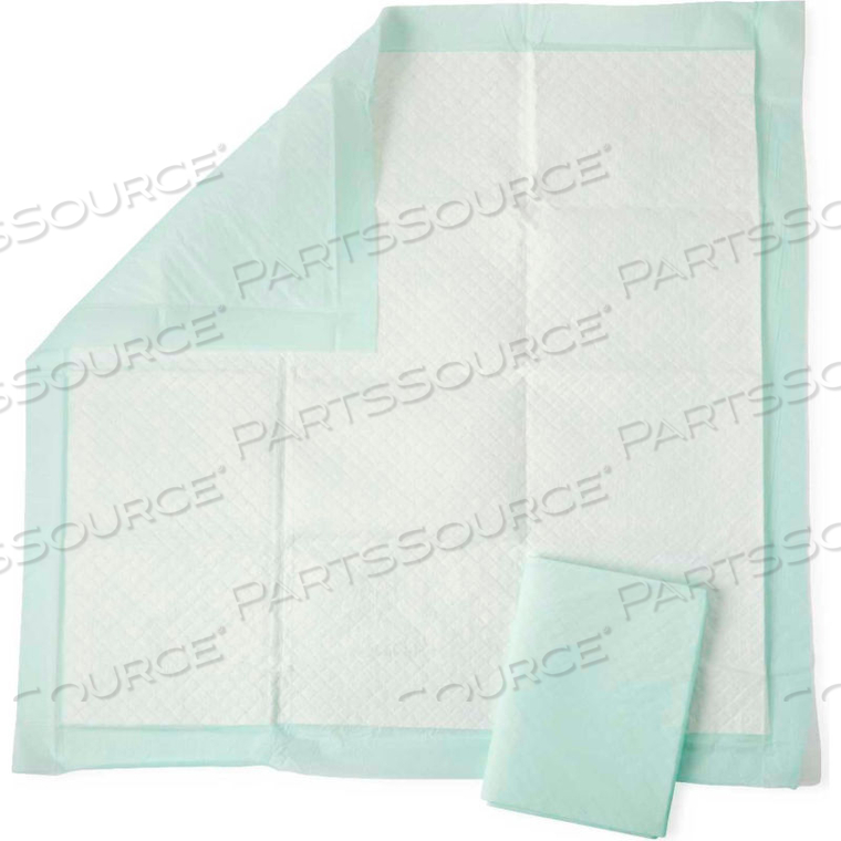 DELUXE DISPOSABLE FLUFF AND POLYMER UNDERPADS, 30" X 30", GREEN, 100/CASE 