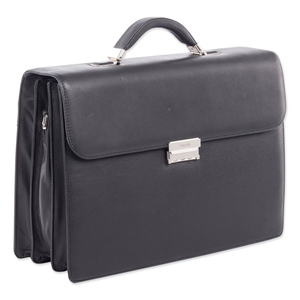 MILESTONE BRIEFCASE, FITS DEVICES UP TO 15.6", LEATHER, 5 X 5 X 12, BLACK by Swiss Mobility