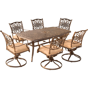 HANOVER TRADITIONS 7-PIECE PATIO DINING SET W/ CAST-TOP DINING TABLE & 6 CUSHIONED SWIVEL ROCKERS by Almo