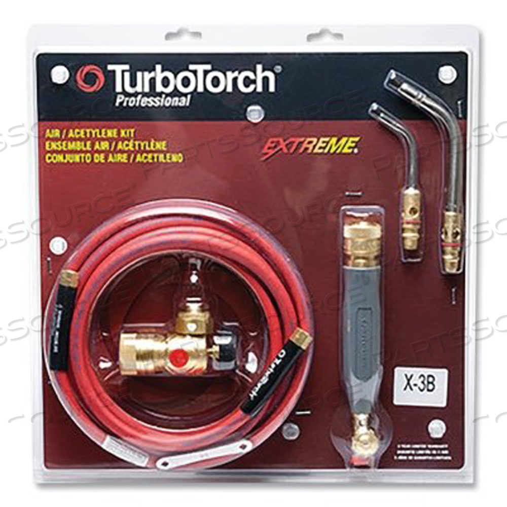 TORCH KIT SWIRL, EXTREME X-3B, ACETYLENE, INCLUDES CGA 520 REGULATOR, REAR VALVE HANDLE, HOSE, 2-TIPS, B TANK CONNECTION by TurboTorch TORCH KIT SWIRL, EXTREME X-3B, ACETYLENE, INCLUDES CGA 520 REGULATOR, REAR VALVE HANDLE, HOSE, 2-TIPS, B TANK CONNECTION by TurboTorch