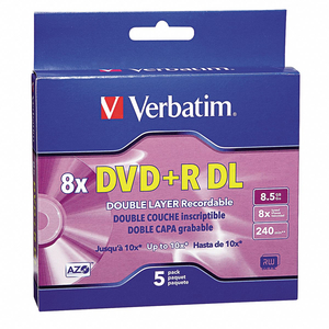 DVD+R DUAL DISC 8.50 GB 240 MIN 8X PK5 by Verbatim
