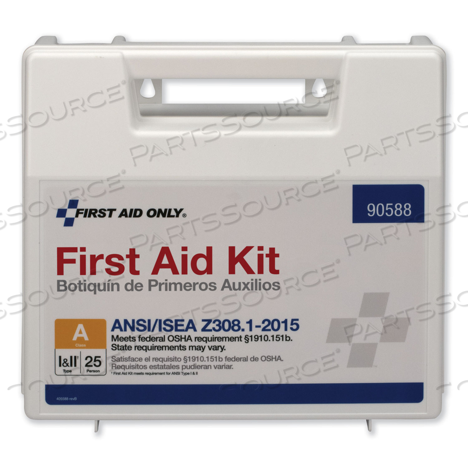 FIRST AID KIT, 25 PERSON, ANSI COMPLIANT, CLASS A, PLASTIC CASE by First Aid Only FIRST AID KIT, 25 PERSON, ANSI COMPLIANT, CLASS A, PLASTIC CASE by First Aid Only