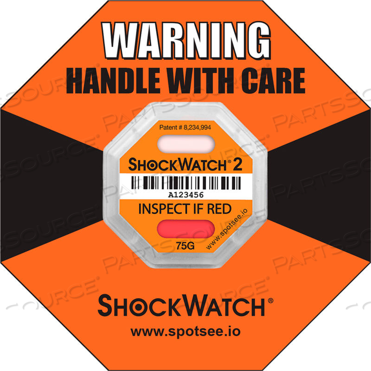 SPOTSEE 2 SERIALIZED FRAMED IMPACT INDICATORS, 75G RANGE, ORANGE, 50/BOX by Shockwatch Inc SPOTSEE 2 SERIALIZED FRAMED IMPACT INDICATORS, 75G RANGE, ORANGE, 50/BOX by Shockwatch Inc