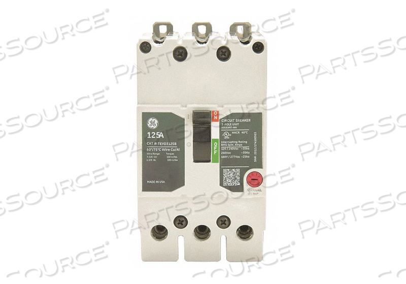 CIRCUIT BREAKER 125A 3P TEY 277/480VAC by General Electric Company CIRCUIT BREAKER 125A 3P TEY 277/480VAC by General Electric Company